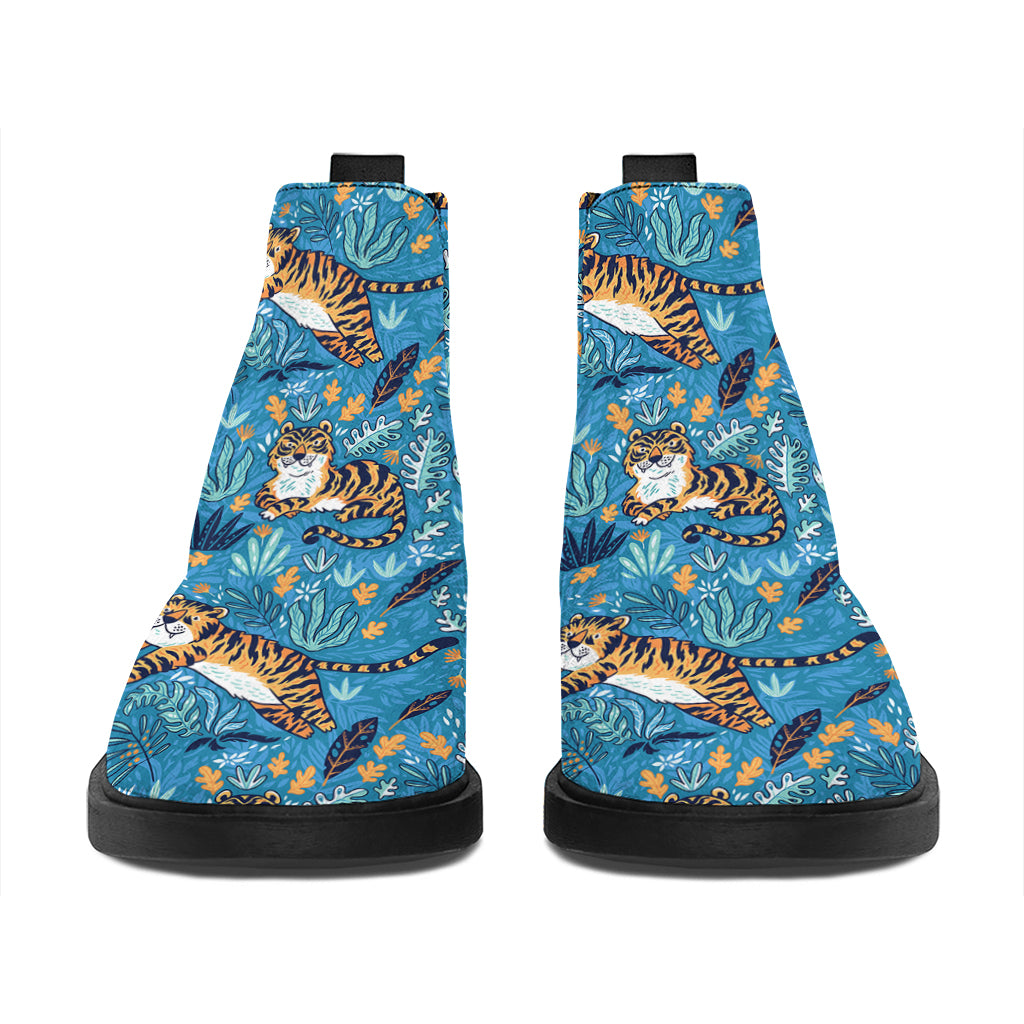 Cartoon Tiger Pattern Print Flat Ankle Boots