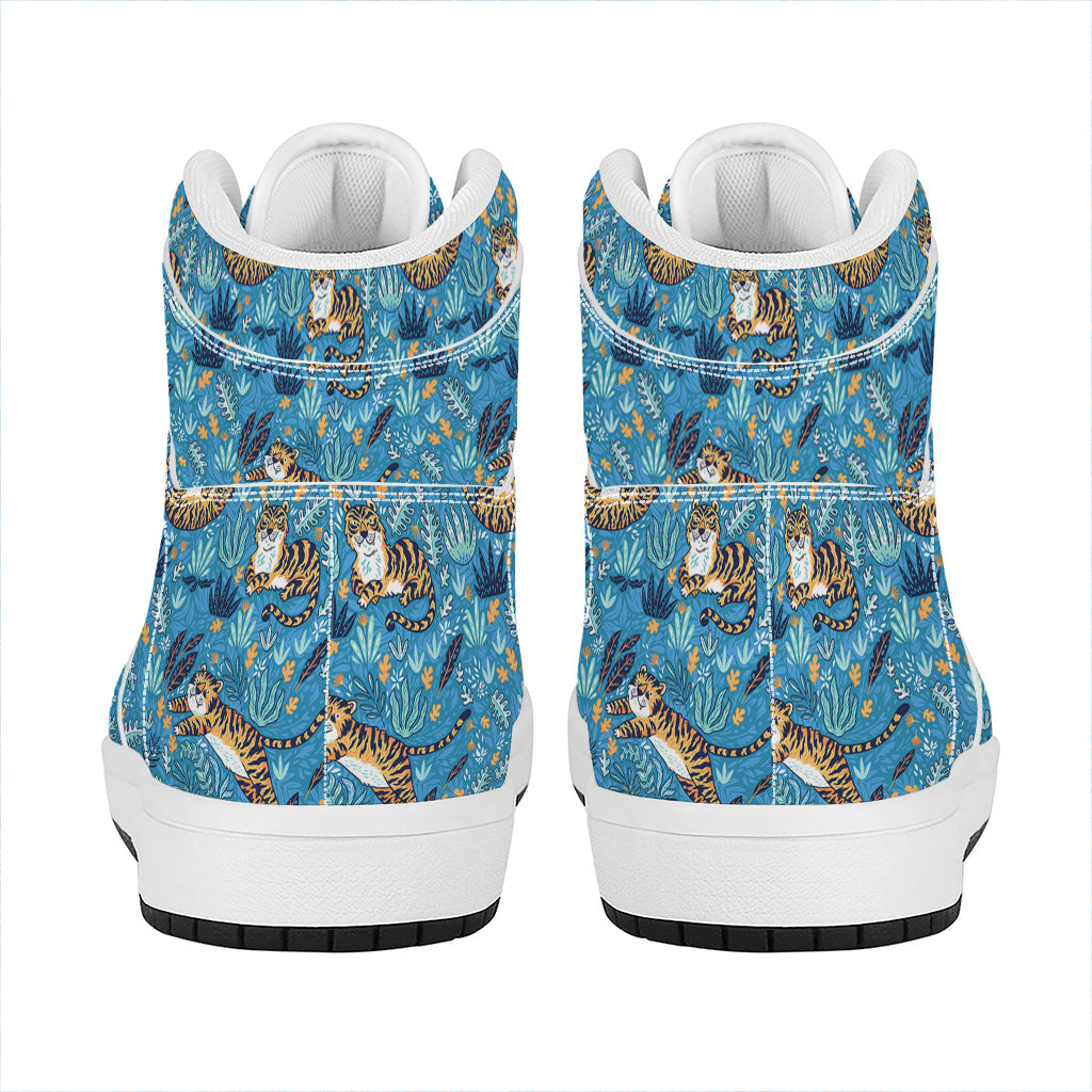 Cartoon Tiger Pattern Print High Top Leather Sneakers