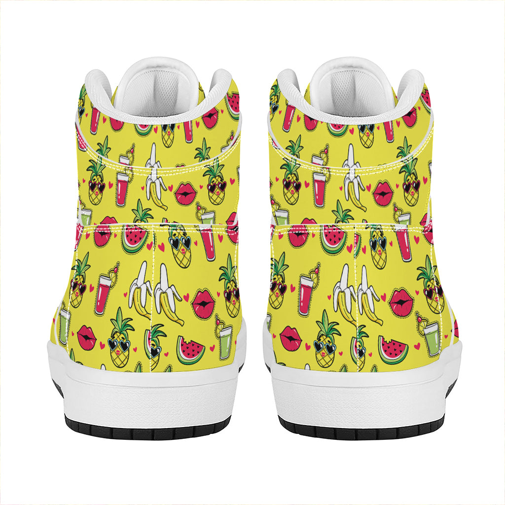 Cartoon Tropical Pattern Print High Top Leather Sneakers