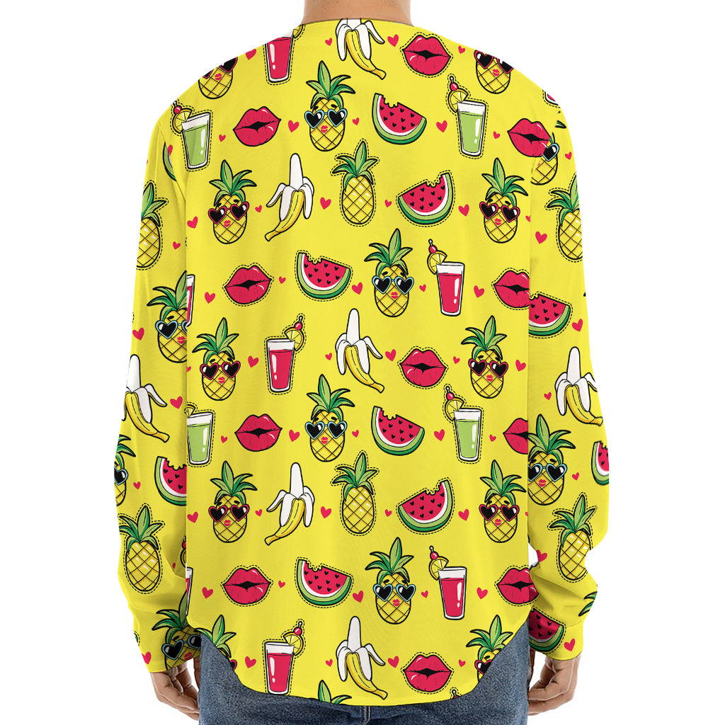 Cartoon Tropical Pattern Print Long Sleeve Baseball Jersey