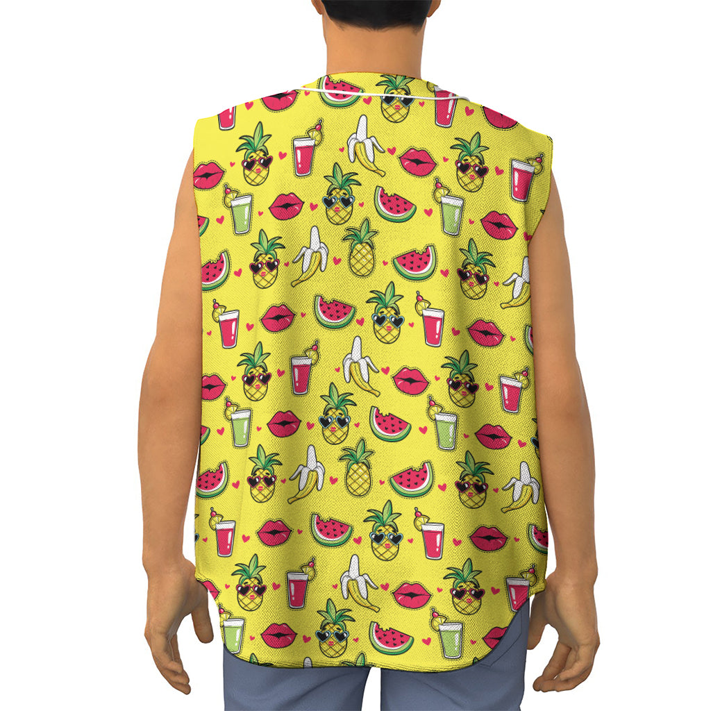 Cartoon Tropical Pattern Print Sleeveless Baseball Jersey