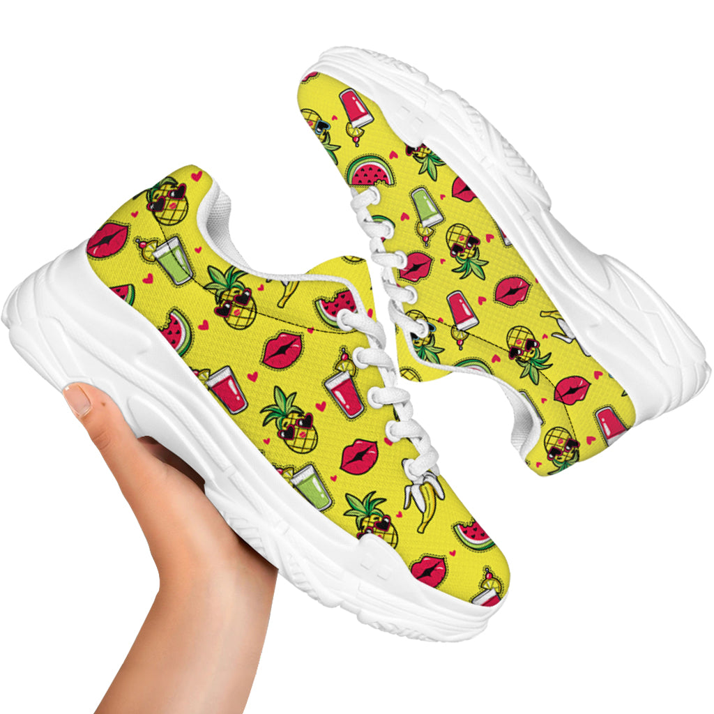 Cartoon Tropical Pattern Print White Chunky Shoes