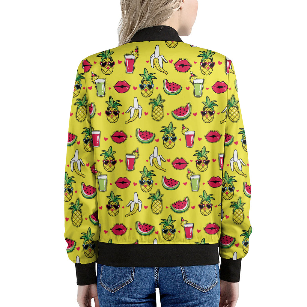 Cartoon Tropical Pattern Print Women's Bomber Jacket