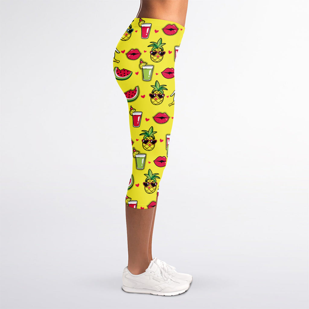 Cartoon Tropical Pattern Print Women's Capri Leggings