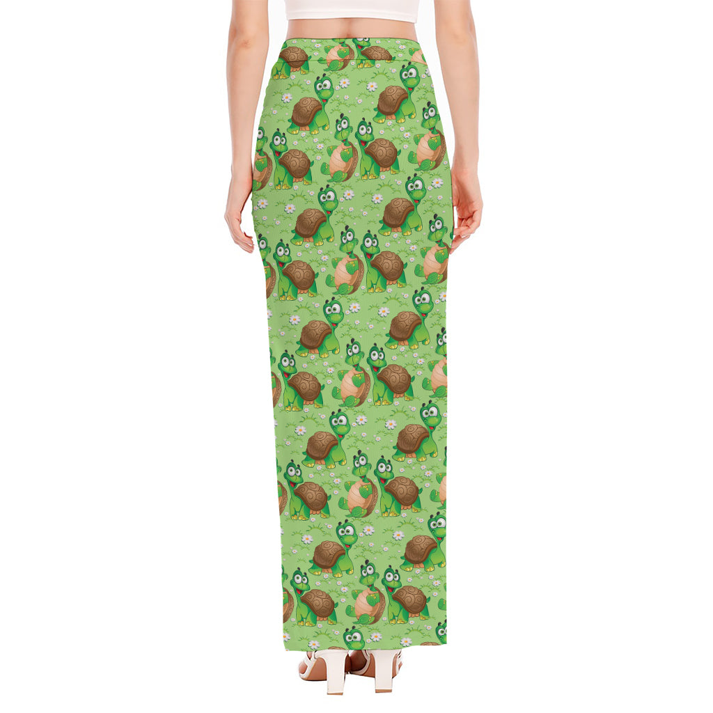 Cartoon Turtle Pattern Print High Slit Maxi Skirt