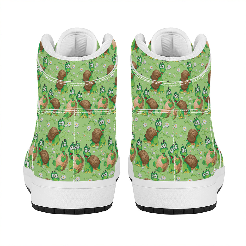 Cartoon Turtle Pattern Print High Top Leather Sneakers