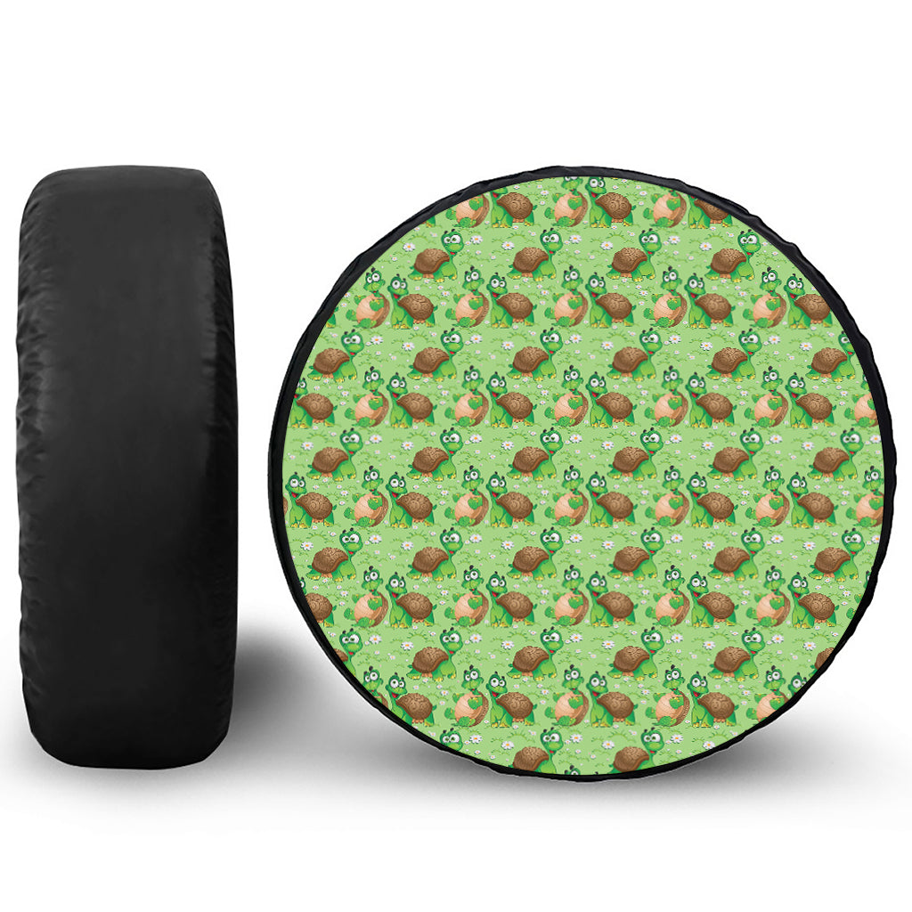 Cartoon Turtle Pattern Print Leather Spare Tire Cover