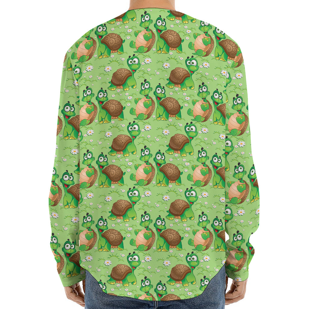 Cartoon Turtle Pattern Print Long Sleeve Baseball Jersey