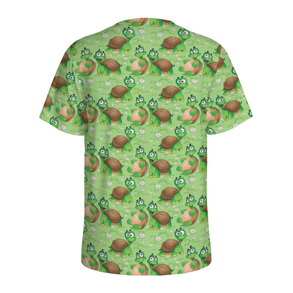 Cartoon Turtle Pattern Print Men's Sports T-Shirt