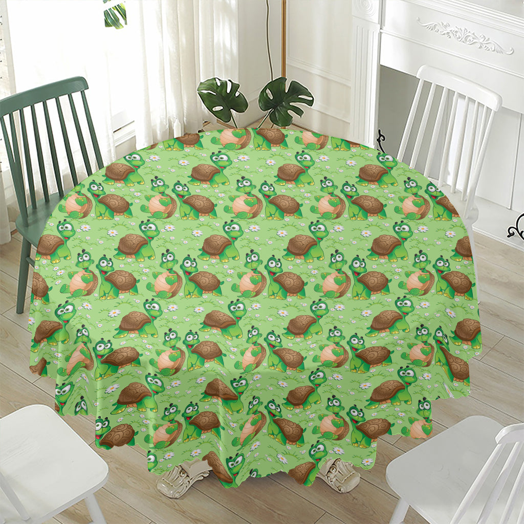 Cartoon Turtle Pattern Print Waterproof Round Tablecloth