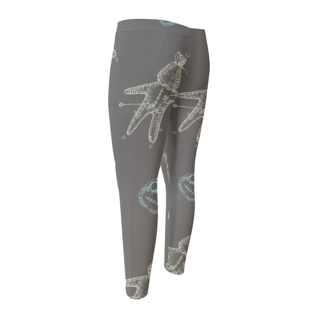 Cartoon Voodoo Doll Pattern Print Men's Compression Pants