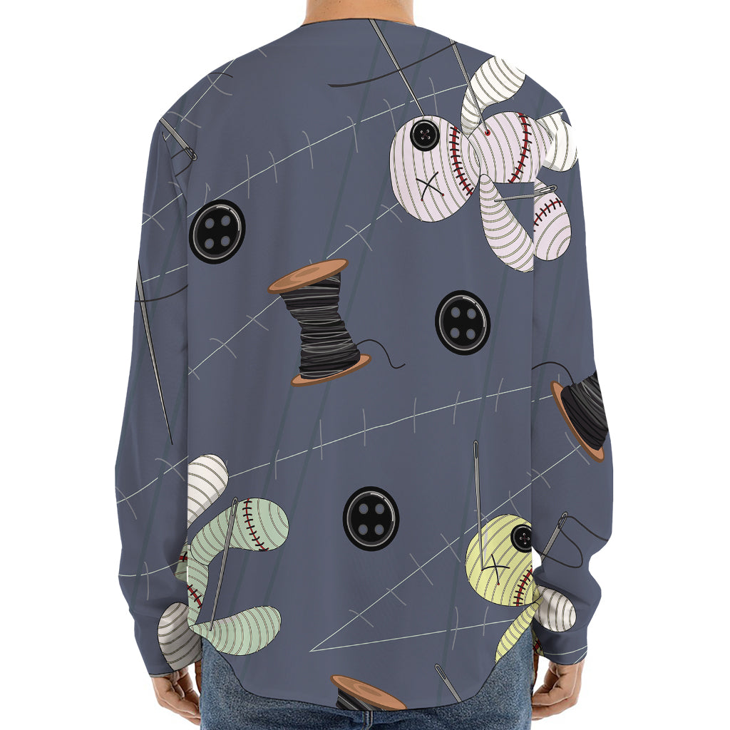 Cartoon Voodoo Doll Print Long Sleeve Baseball Jersey