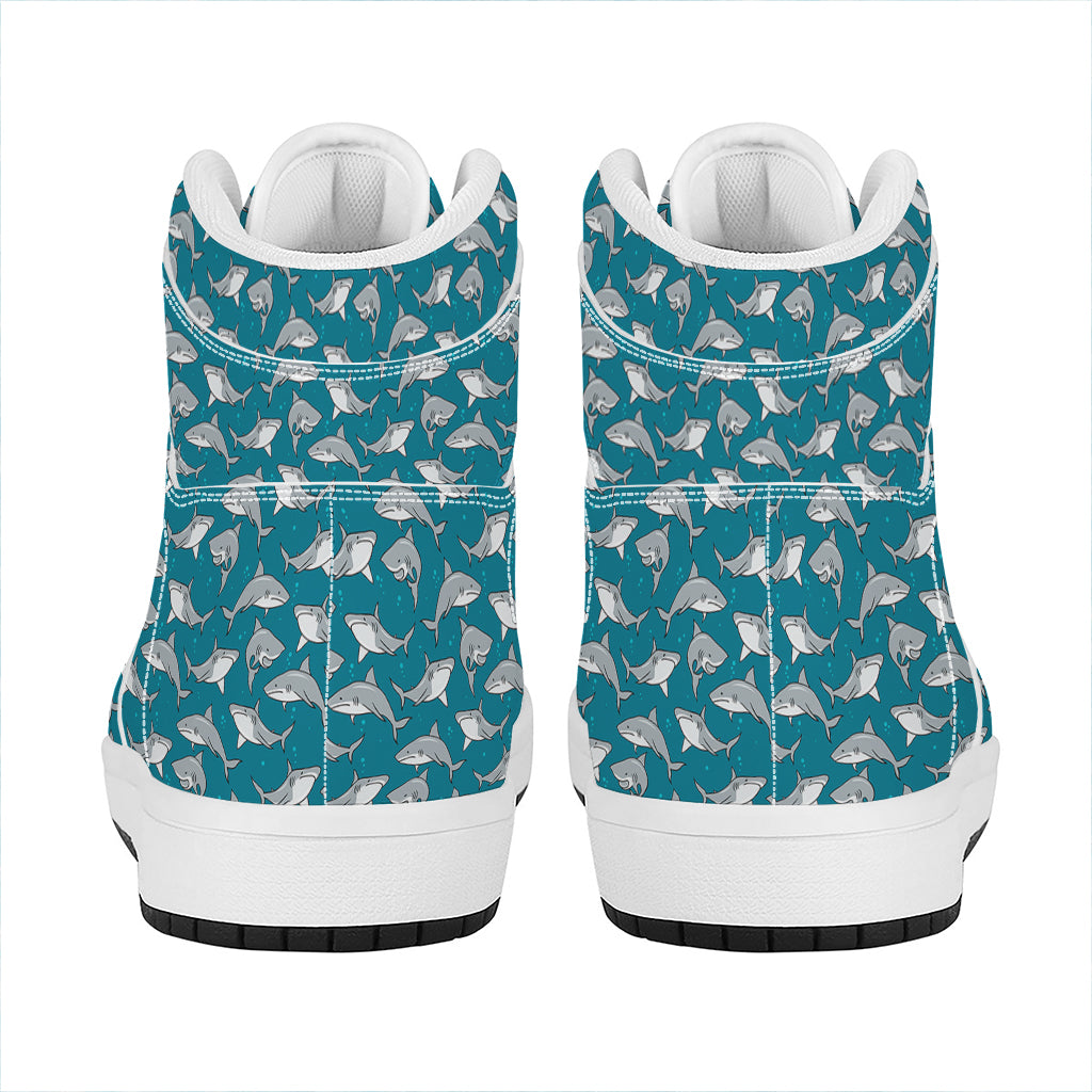 Cartoon White Shark Pattern Print High Top Leather Sneakers