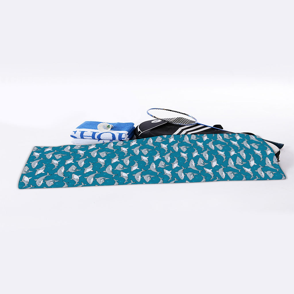 Cartoon White Shark Pattern Print Sports Towel