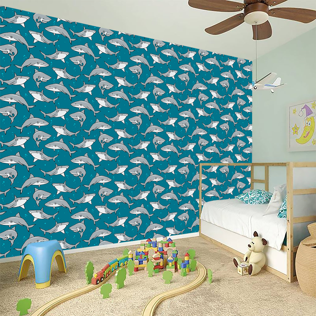 Cartoon White Shark Pattern Print Wall Sticker