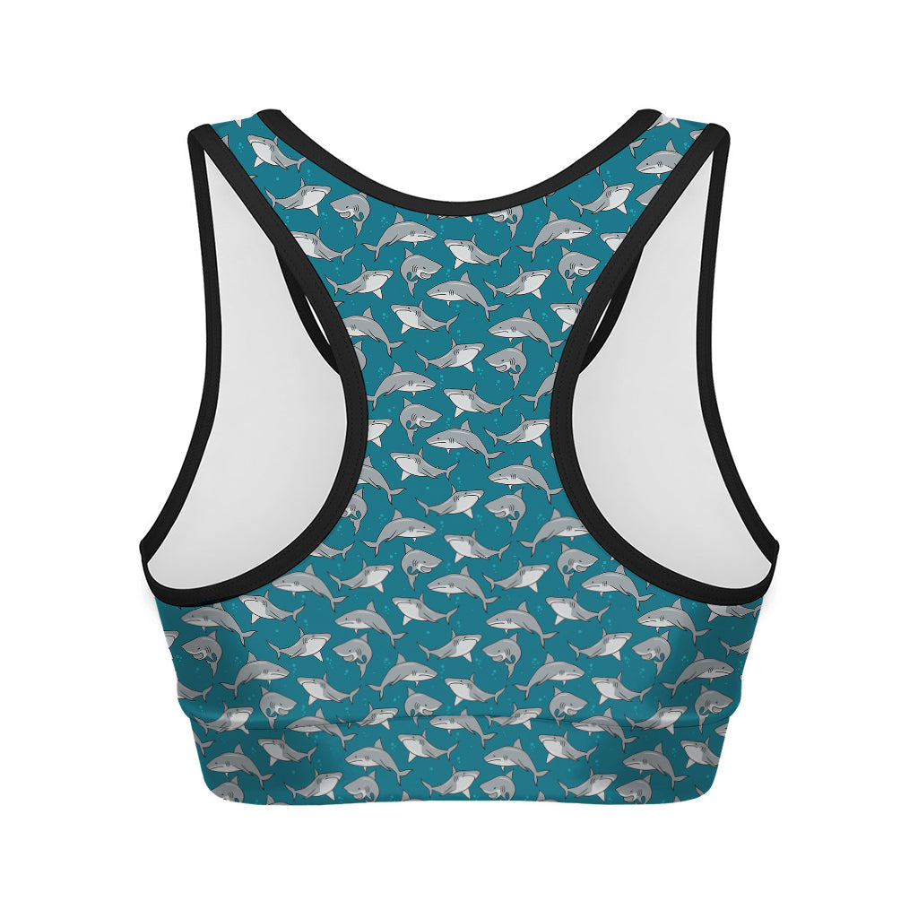 Cartoon White Shark Pattern Print Women's Sports Bra