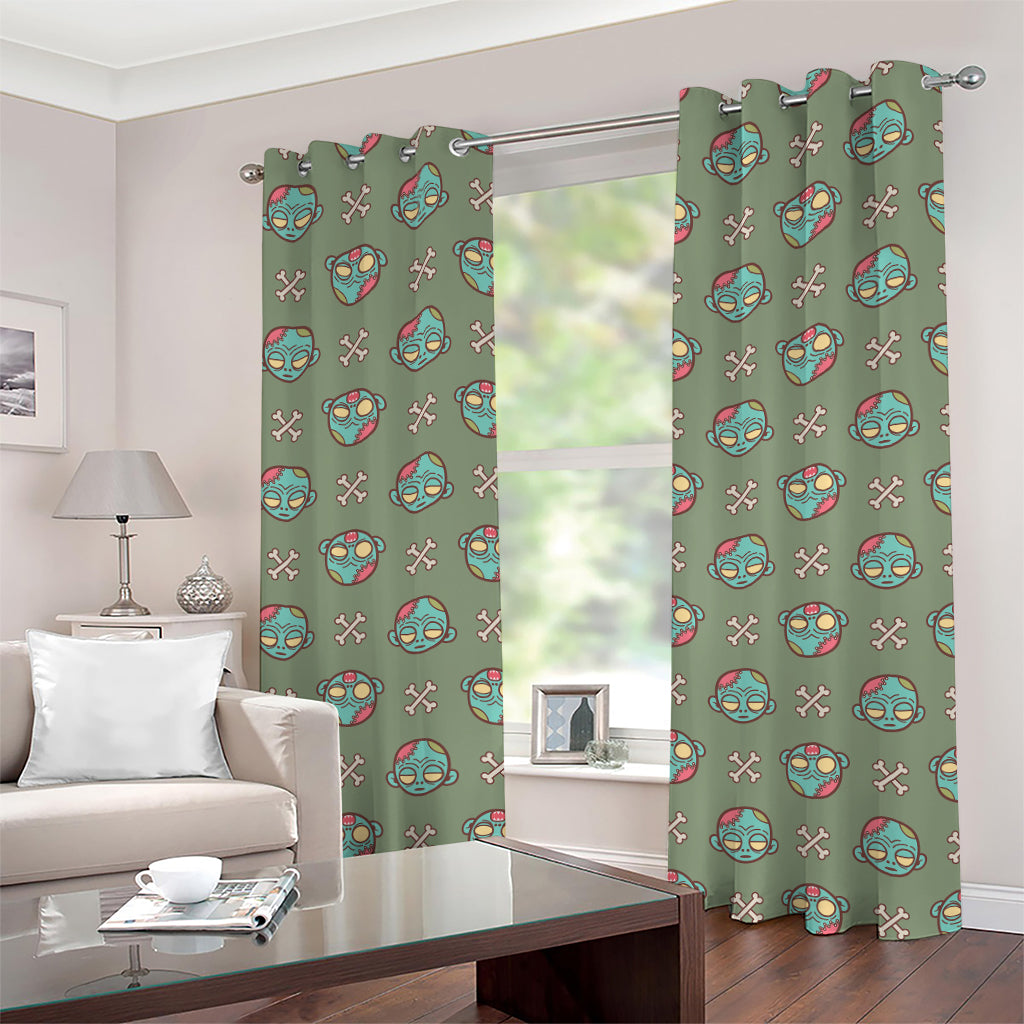 Cartoon Zombie Pattern Print Grommet Curtains