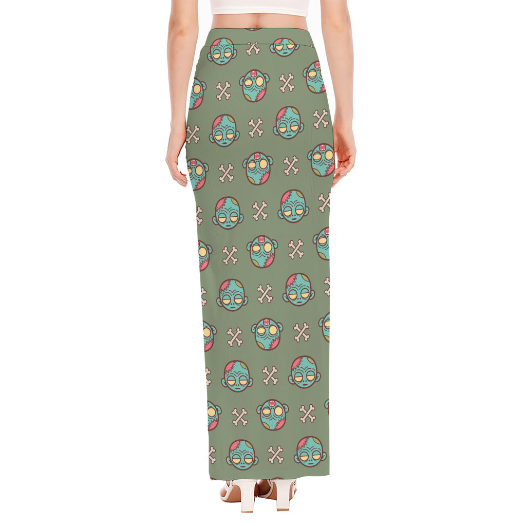 Cartoon Zombie Pattern Print High Slit Maxi Skirt