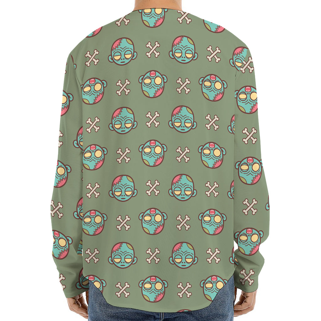 Cartoon Zombie Pattern Print Long Sleeve Baseball Jersey