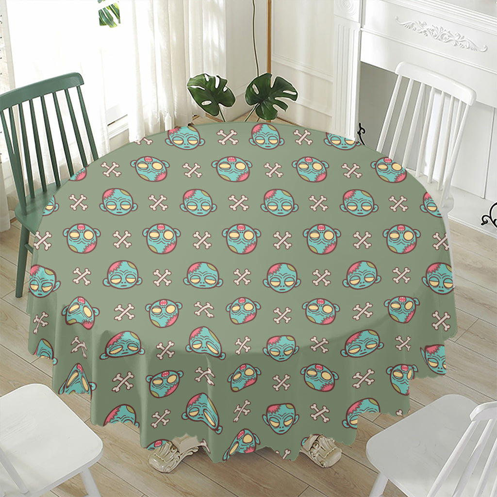 Cartoon Zombie Pattern Print Waterproof Round Tablecloth