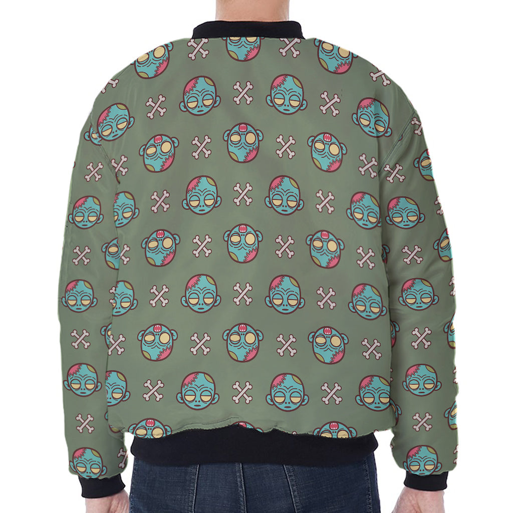 Cartoon Zombie Pattern Print Zip Sleeve Bomber Jacket