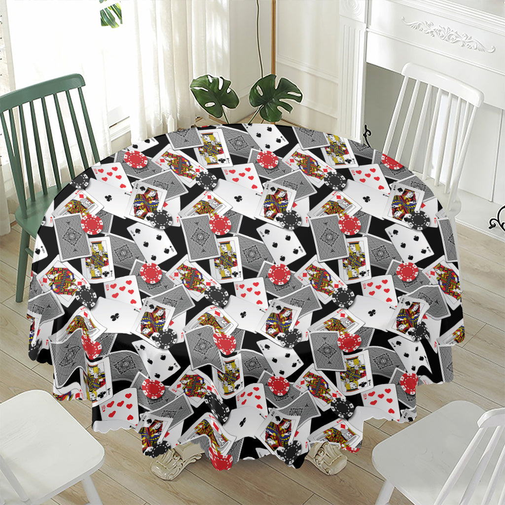 Casino Card And Chip Pattern Print Waterproof Round Tablecloth