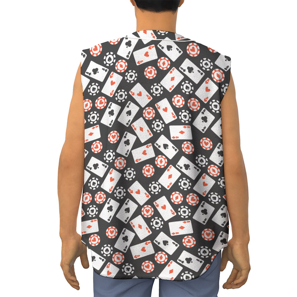 Casino Chip And Card Pattern Print Sleeveless Baseball Jersey
