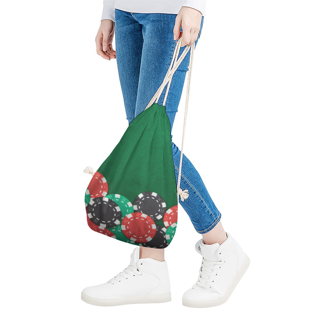 Casino Poker Chips Print Drawstring Bag