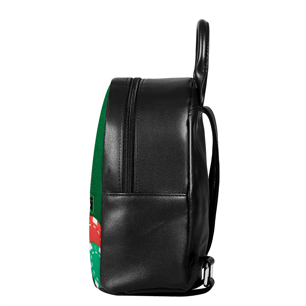 Casino Poker Chips Print Leather Backpack