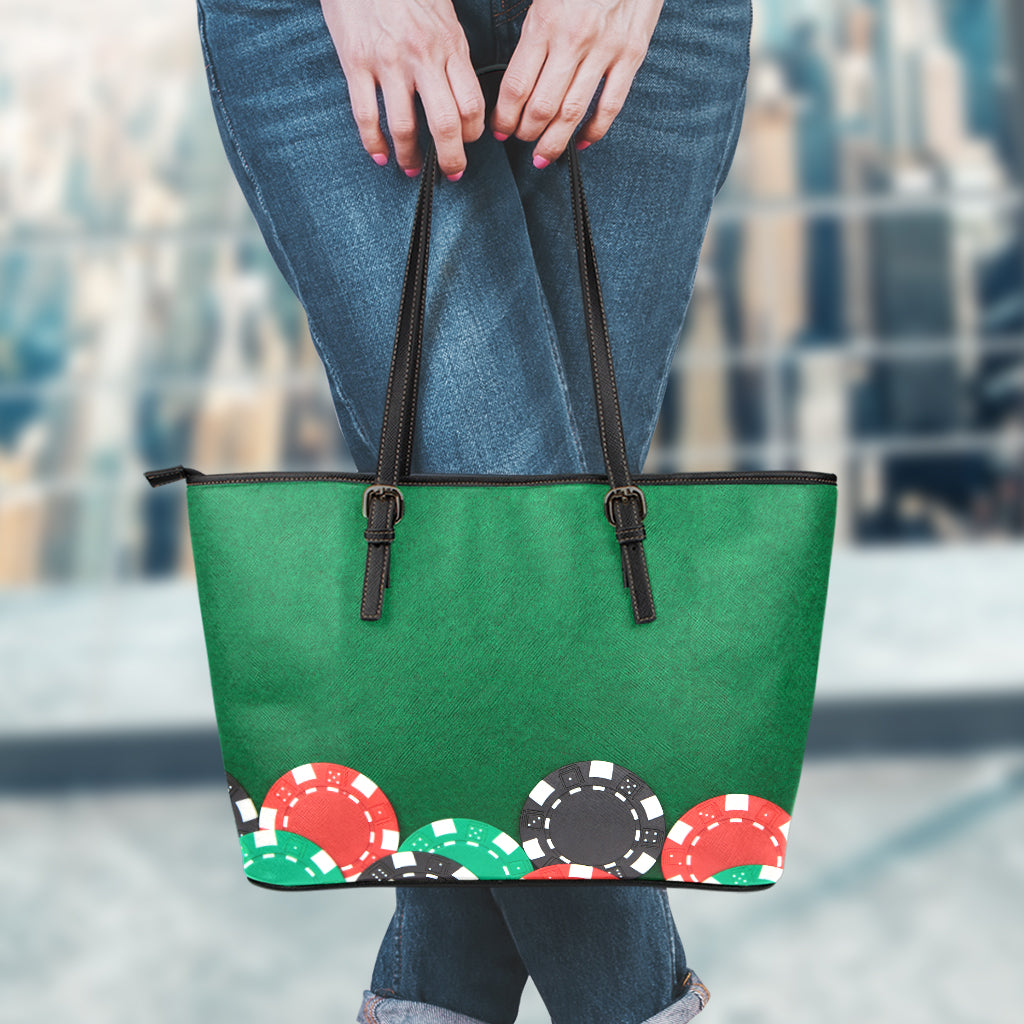 Casino Poker Chips Print Leather Tote Bag