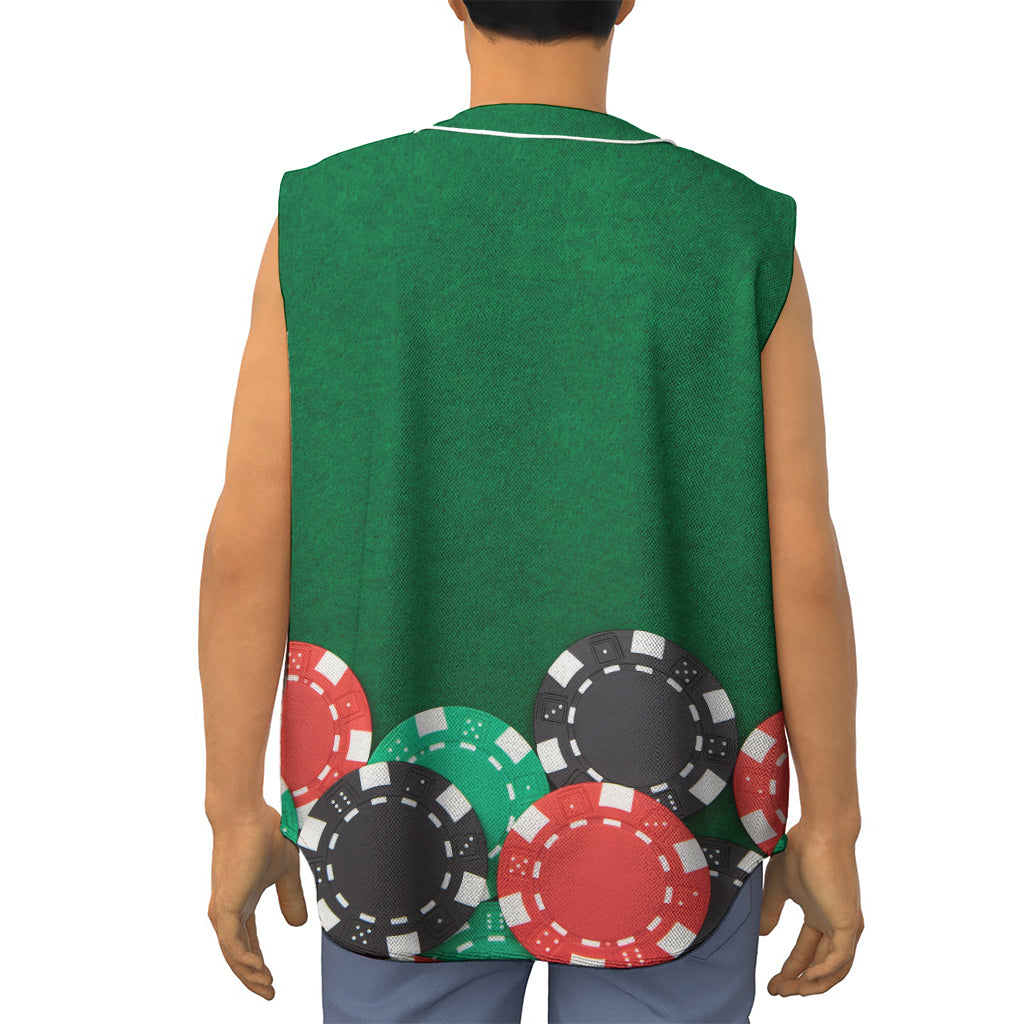 Casino Poker Chips Print Sleeveless Baseball Jersey