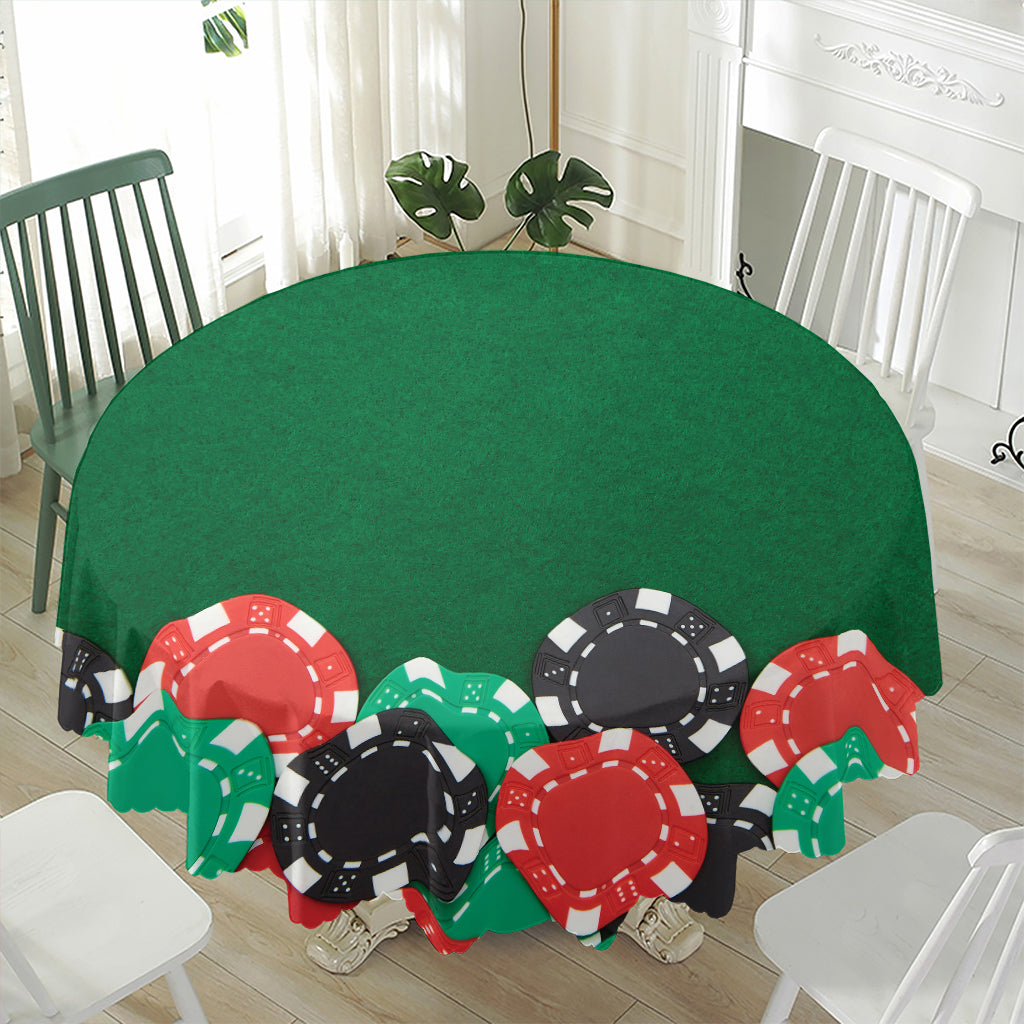 Casino Poker Chips Print Waterproof Round Tablecloth