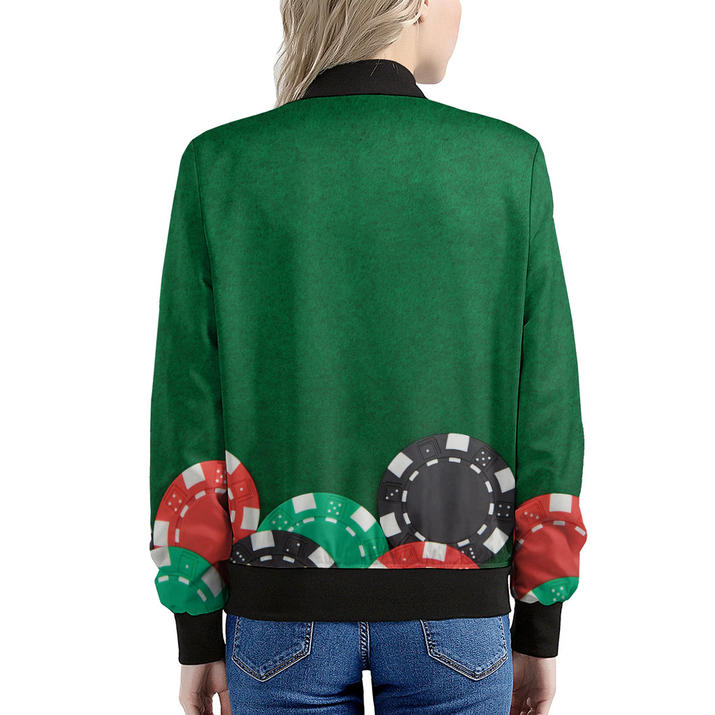 Casino Poker Chips Print Women's Bomber Jacket