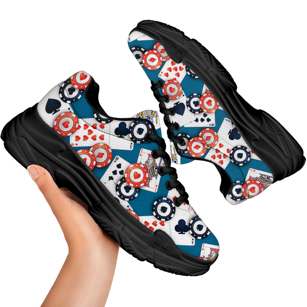 Casino Poker Pattern Print Black Chunky Shoes