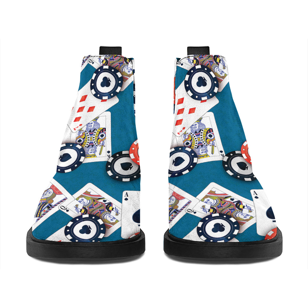 Casino Poker Pattern Print Flat Ankle Boots