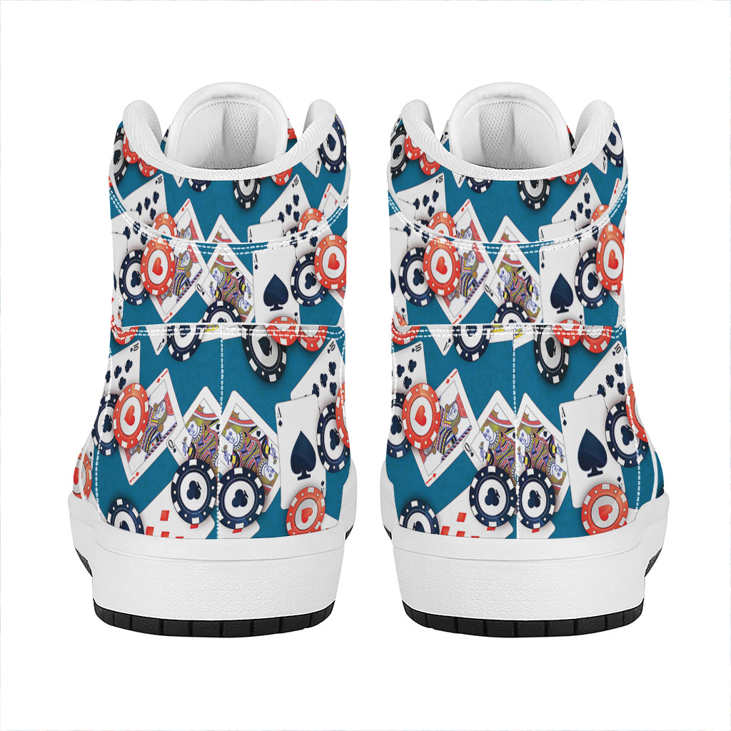 Casino Poker Pattern Print High Top Leather Sneakers