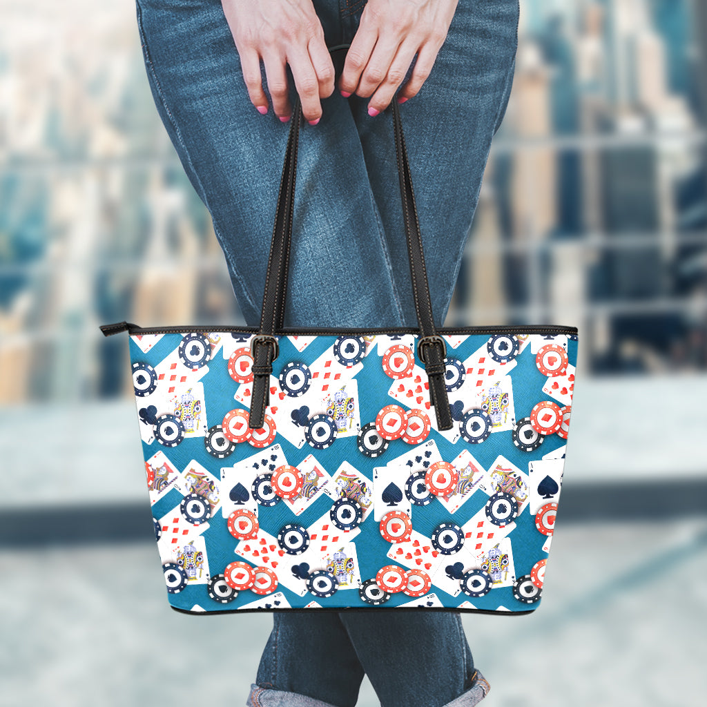 Casino Poker Pattern Print Leather Tote Bag