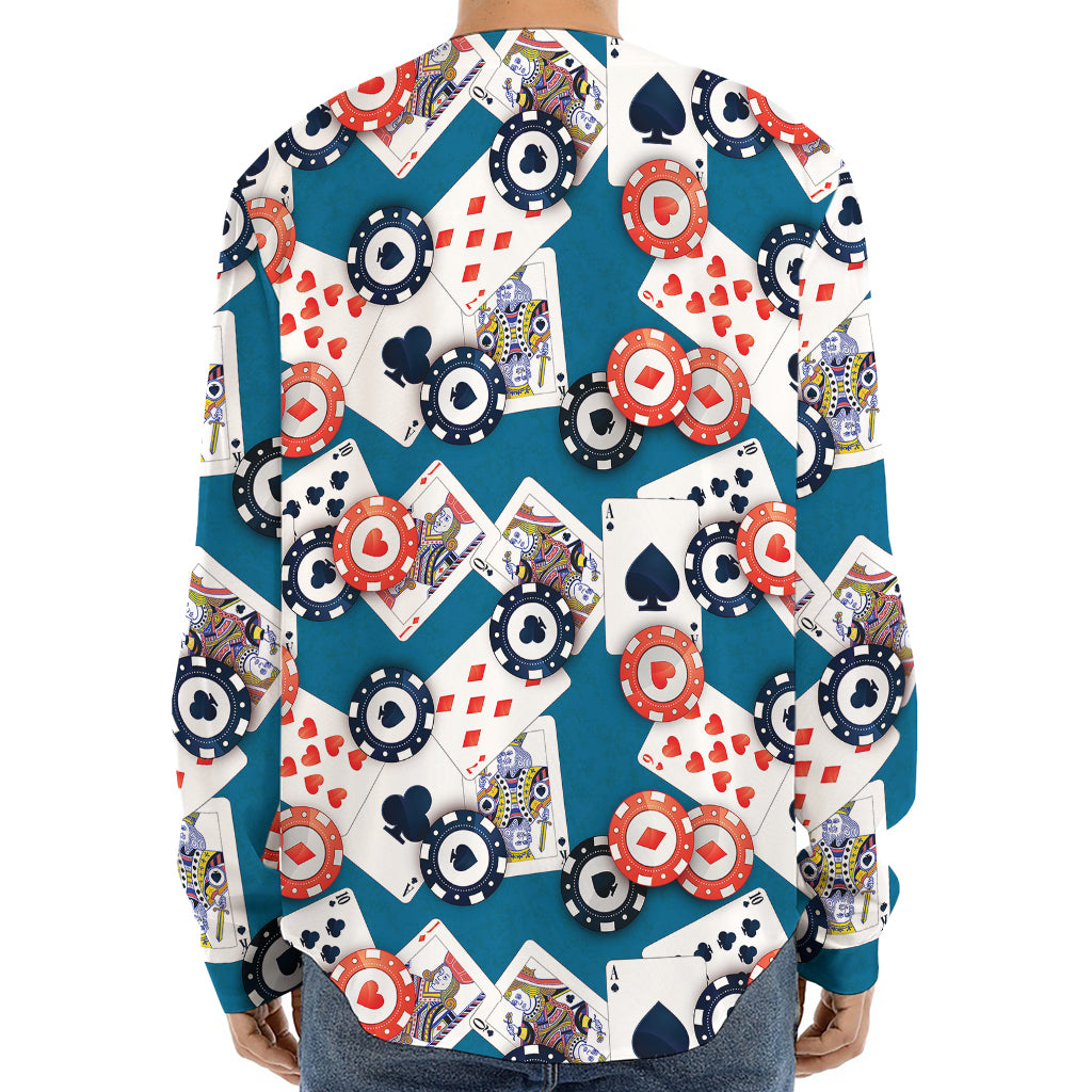 Casino Poker Pattern Print Long Sleeve Baseball Jersey