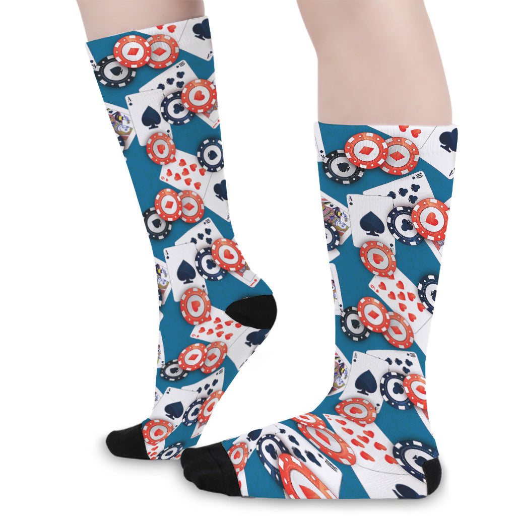 Casino Poker Pattern Print Long Socks