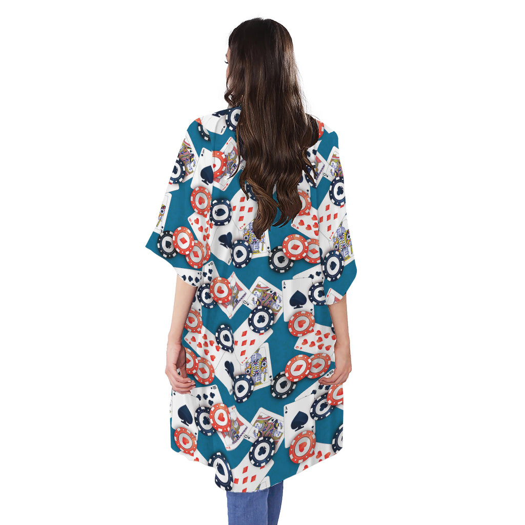 Casino Poker Pattern Print Open Front Beach Cover Up