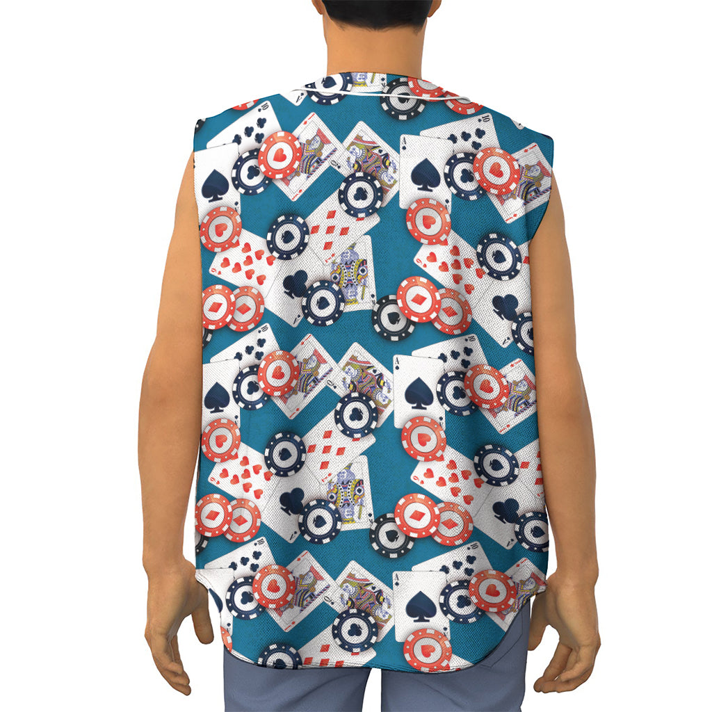 Casino Poker Pattern Print Sleeveless Baseball Jersey