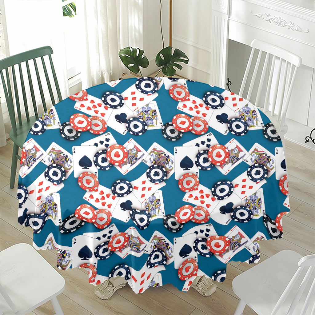 Casino Poker Pattern Print Waterproof Round Tablecloth