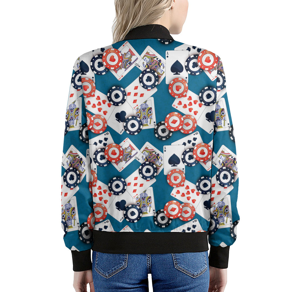 Casino Poker Pattern Print Women's Bomber Jacket