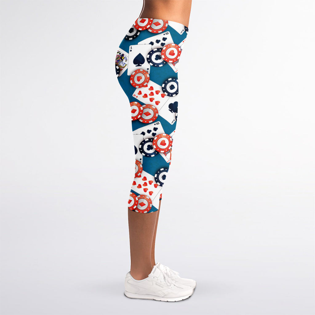Casino Poker Pattern Print Women's Capri Leggings
