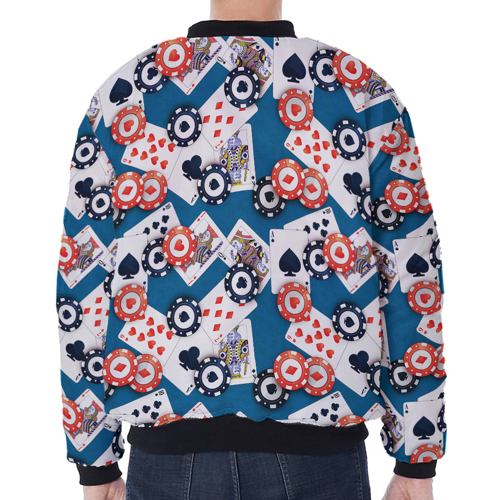 Casino Poker Pattern Print Zip Sleeve Bomber Jacket