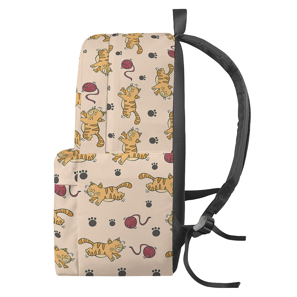 Cat And Yarn Ball Pattern Print Backpack