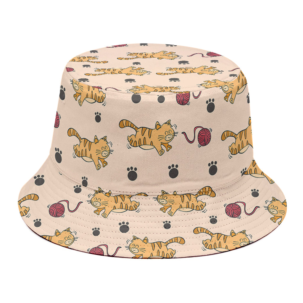 Cat And Yarn Ball Pattern Print Bucket Hat