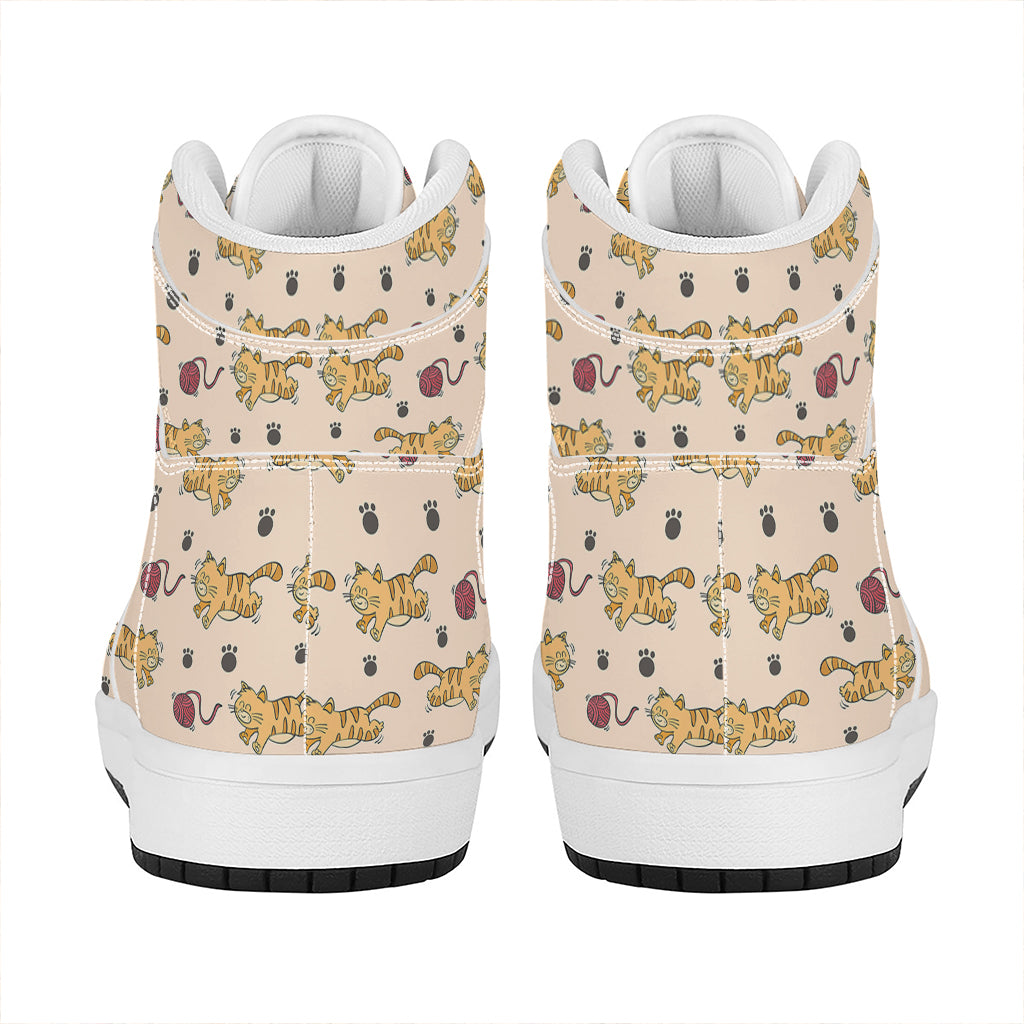 Cat And Yarn Ball Pattern Print High Top Leather Sneakers