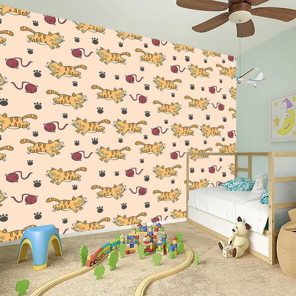Cat And Yarn Ball Pattern Print Wall Sticker