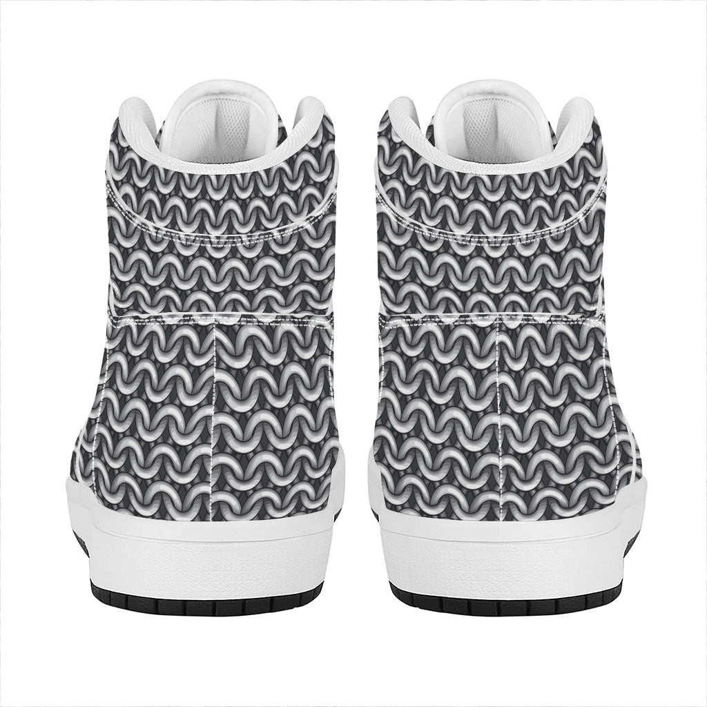 Chainmail Print High Top Leather Sneakers